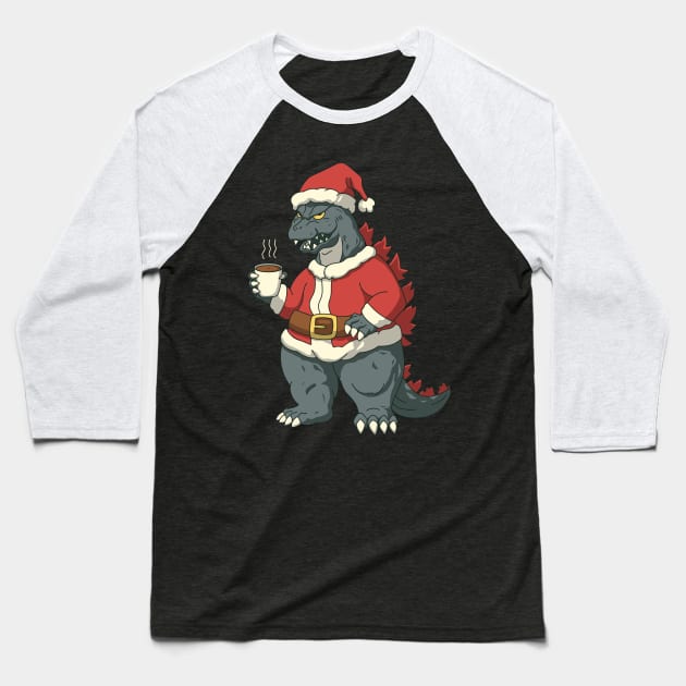 GODZILLA Christmas Coffee Baseball T-Shirt by Rexgraphic
